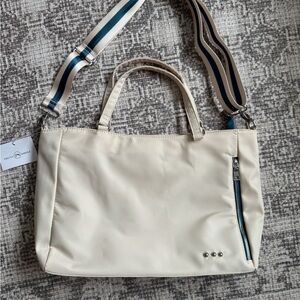 NWT Cream Tote Bag with Striped Strap by pretty simple